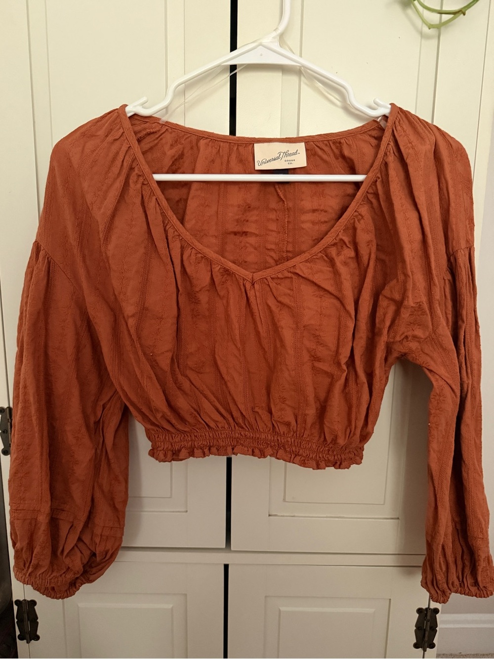 Universal Thread Burnt Orange Cropped Peasant Blouse - XS